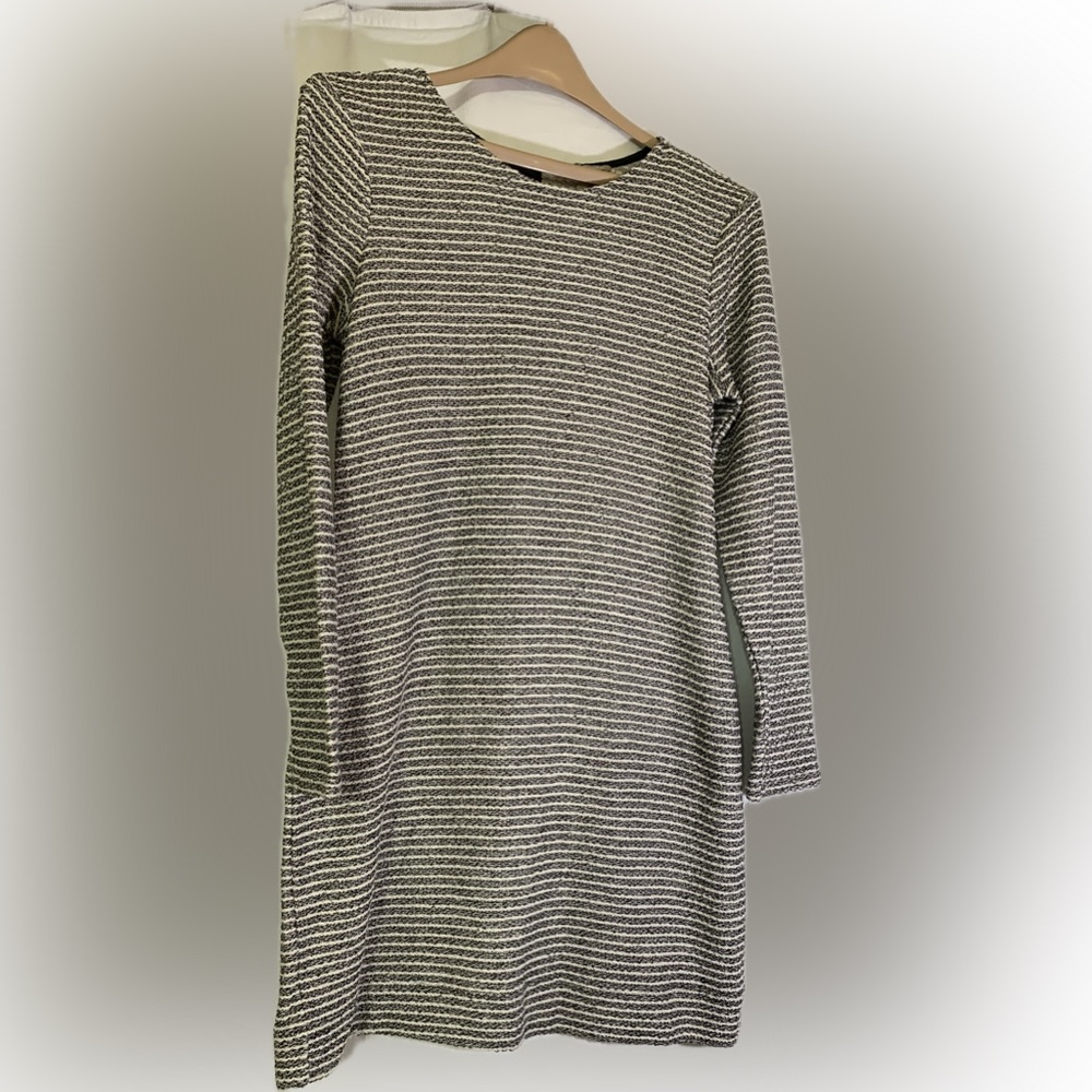 Banana Republic Black & White Striped Boucle Long Sleeve Sheath Dress Size 14